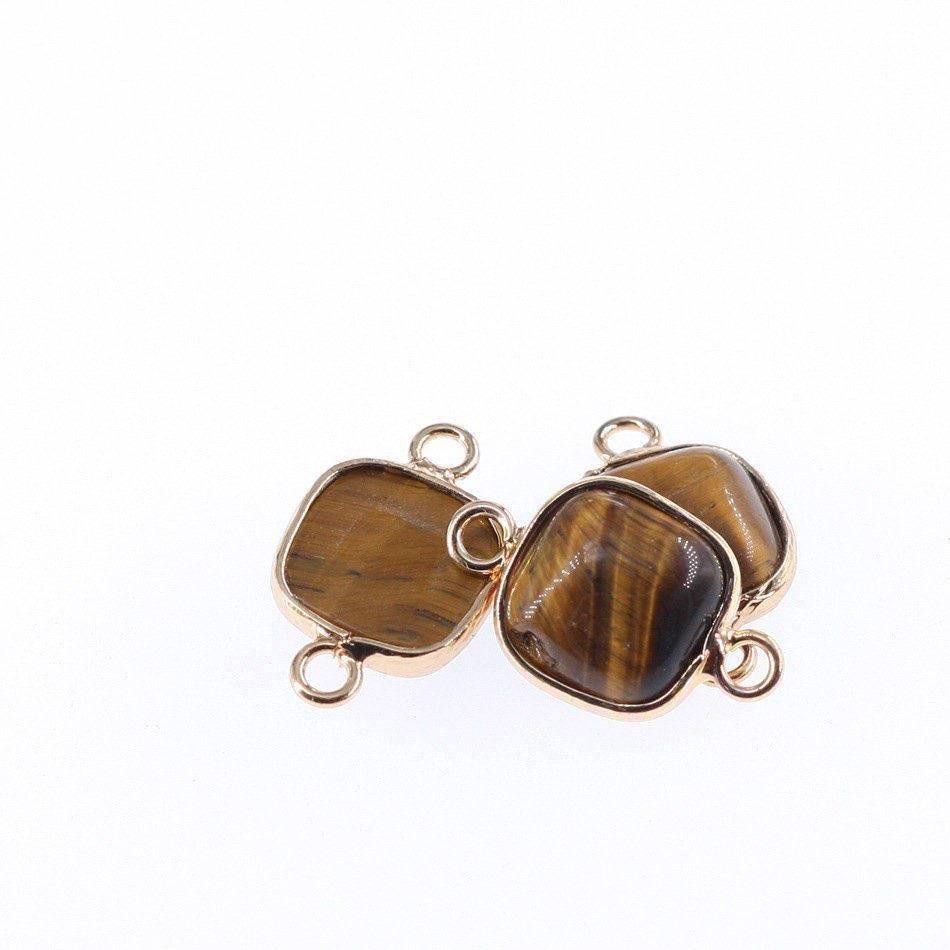 1PC Gold Plated Genuine Square Tiger Eye Agate Gemstone Connector NBHK97-C