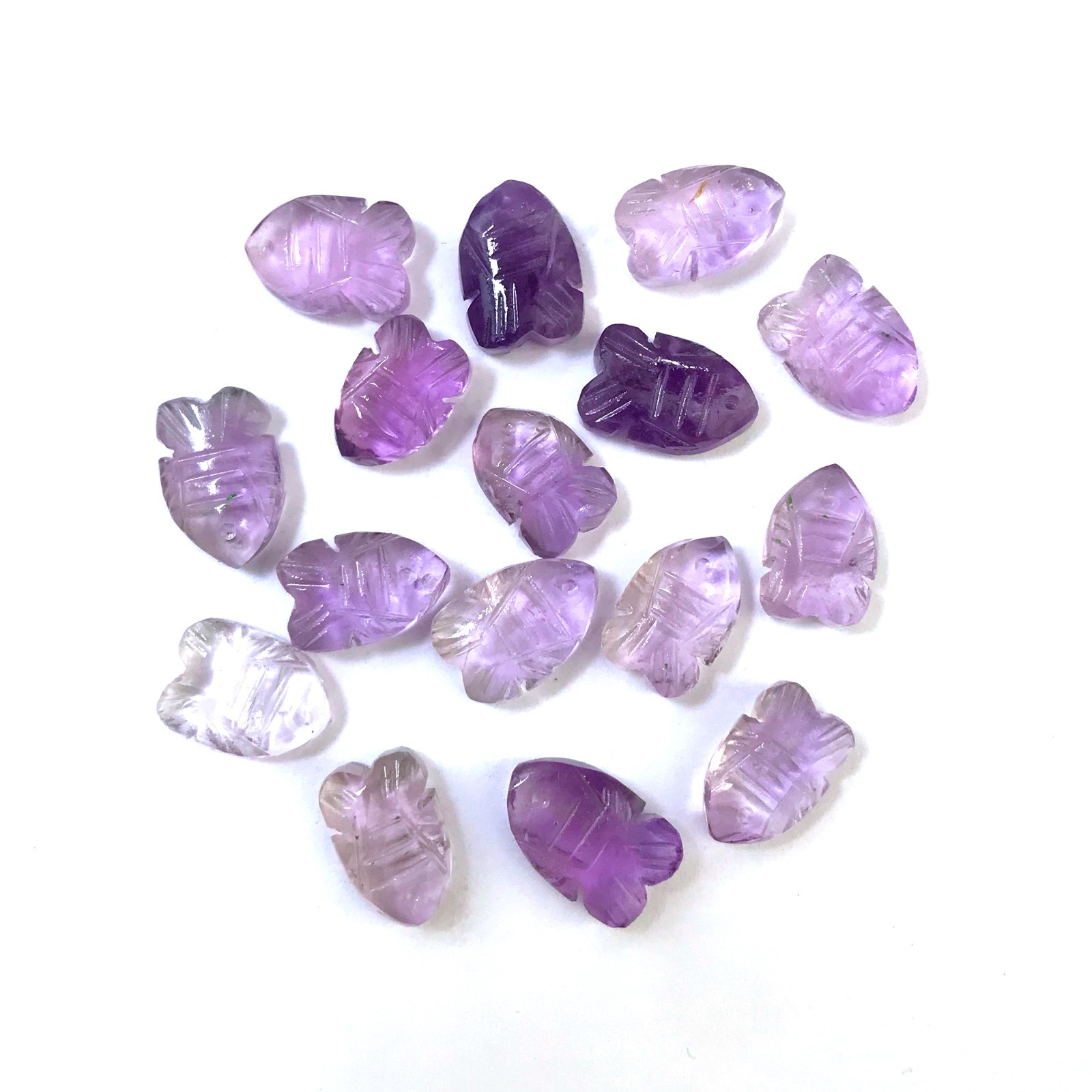 Natural Purple Amethyst 8X12 to 8.5X13 mm Small Fish Both Side Carving Gemstone