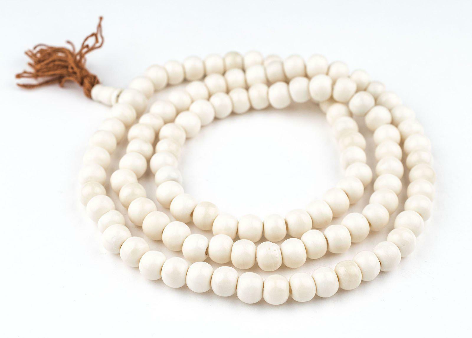 White Bone Mala Beads 10mm Nepal Round Large Hole 34 Inch Strand