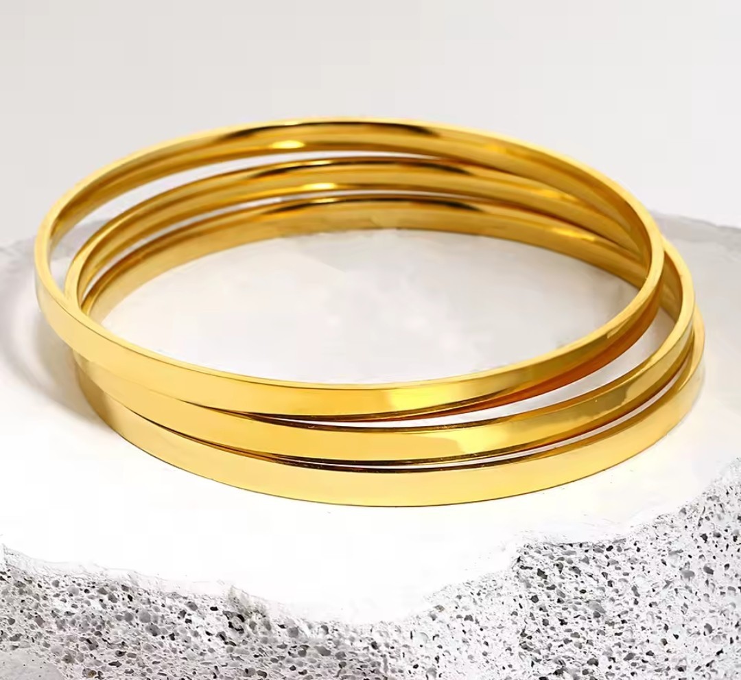14k Gold Plated Bangle Set Bracelet Cuff Stackable Bracelets Chain Ring Jewelry