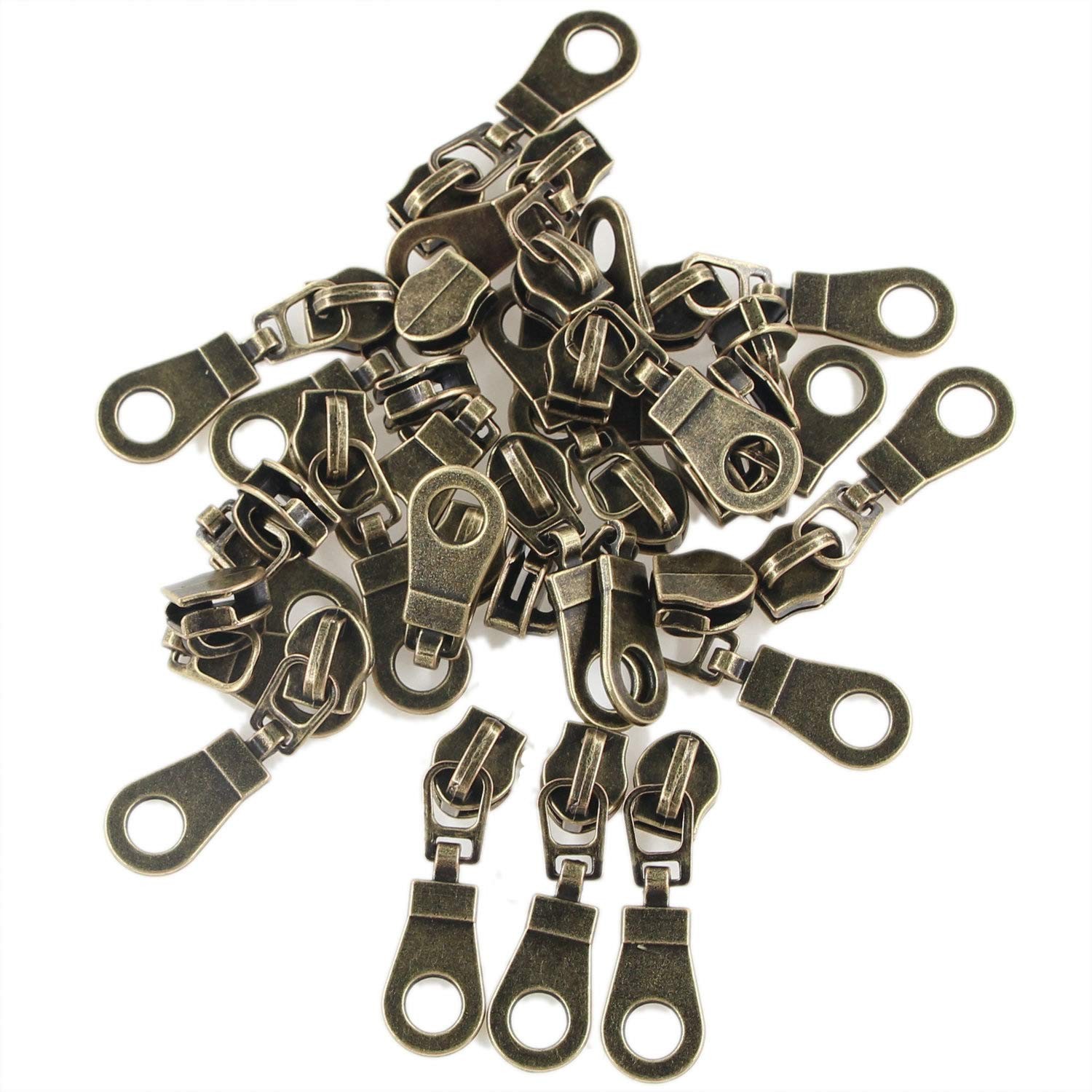50 PCS #5 Antique Brass Pulls Nylon Coil Zippers Metal Sliders Jackets Bags