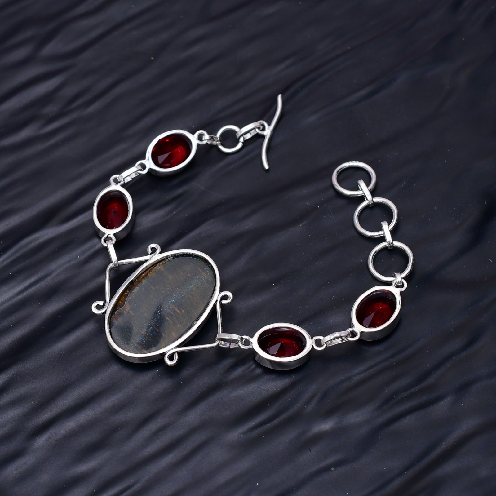 Iron Tiger Eye Gemstone 925 Sterling Silver Handmade Jewelry Bracelet