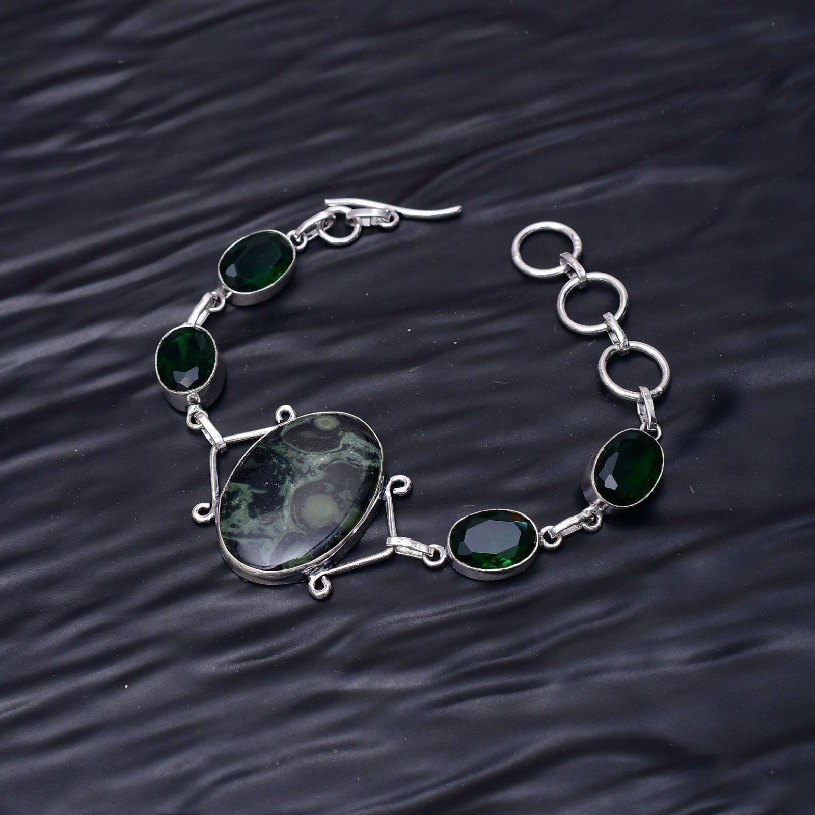 Star Galaxy Gemstone 925 Sterling Silver Handmade Bracelet Approx- 7-8″