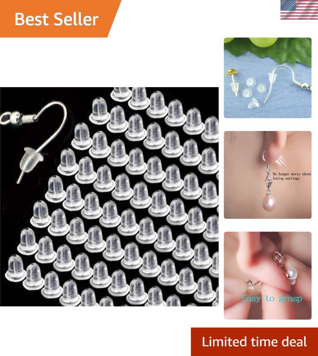 Portable 100PC Silicone Rubber Earring Backs – Easy to Use & Hypoallergenic