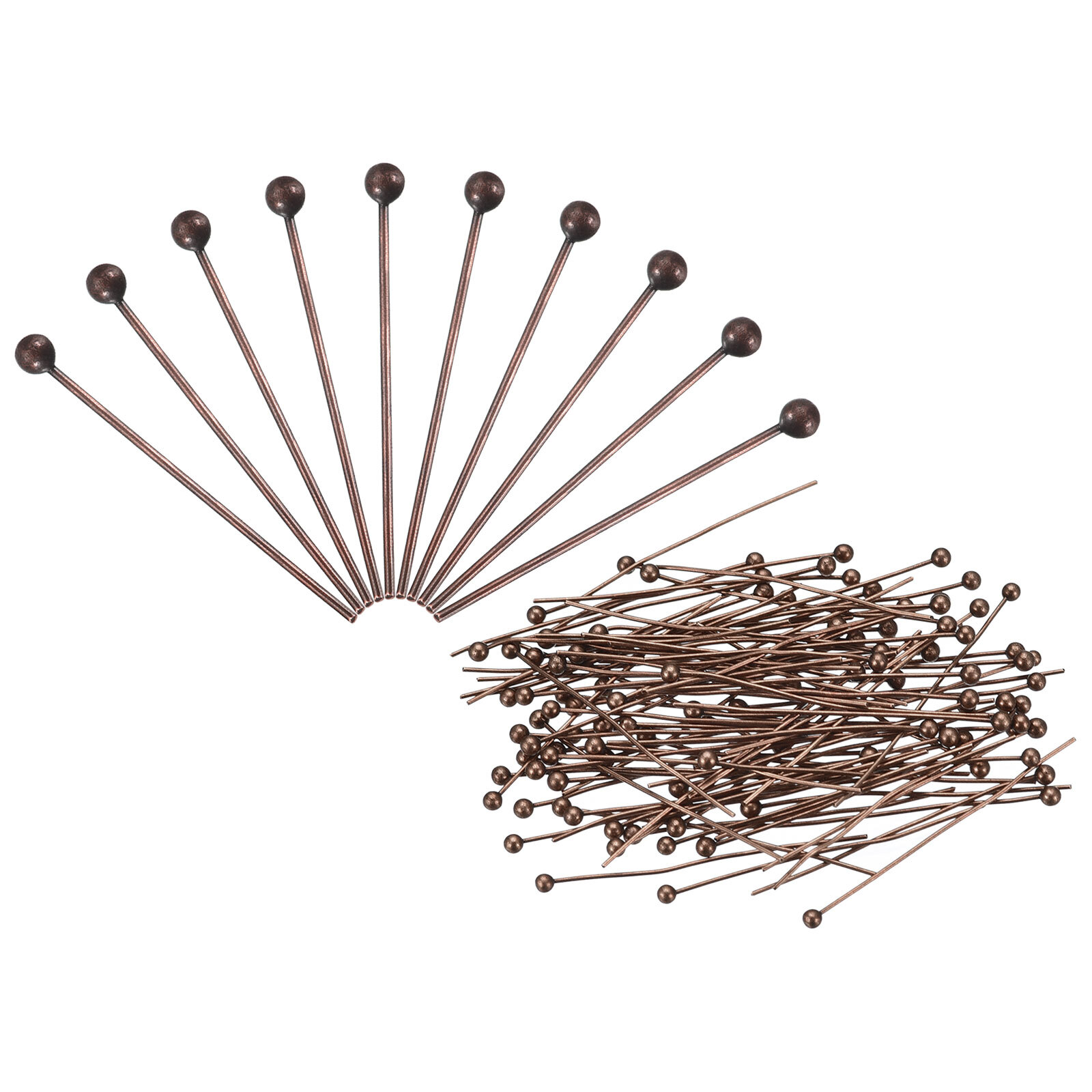 200Pcs Red Copper Ball Head Pins 50mm Wire Head Pins Brass 24 Gauge