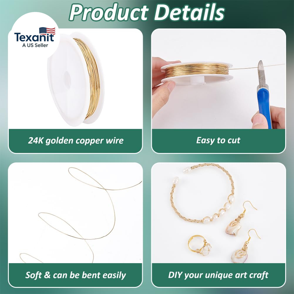 24K Gold Plated Copper Wire, 24 Gauge, 0.5Mm, 65.6 FT /21.8 Yards, Perfect for J