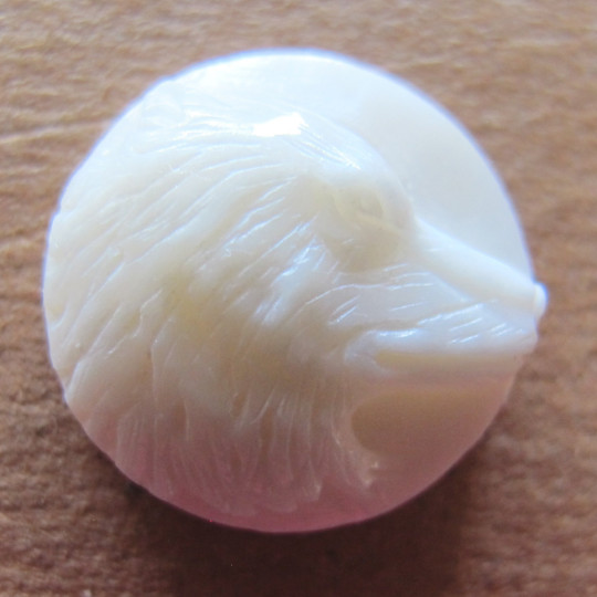 MS Artisan Cow Bone Carved Wolf Profile Cabochon 20mm No Hole Bali Fair Trade
