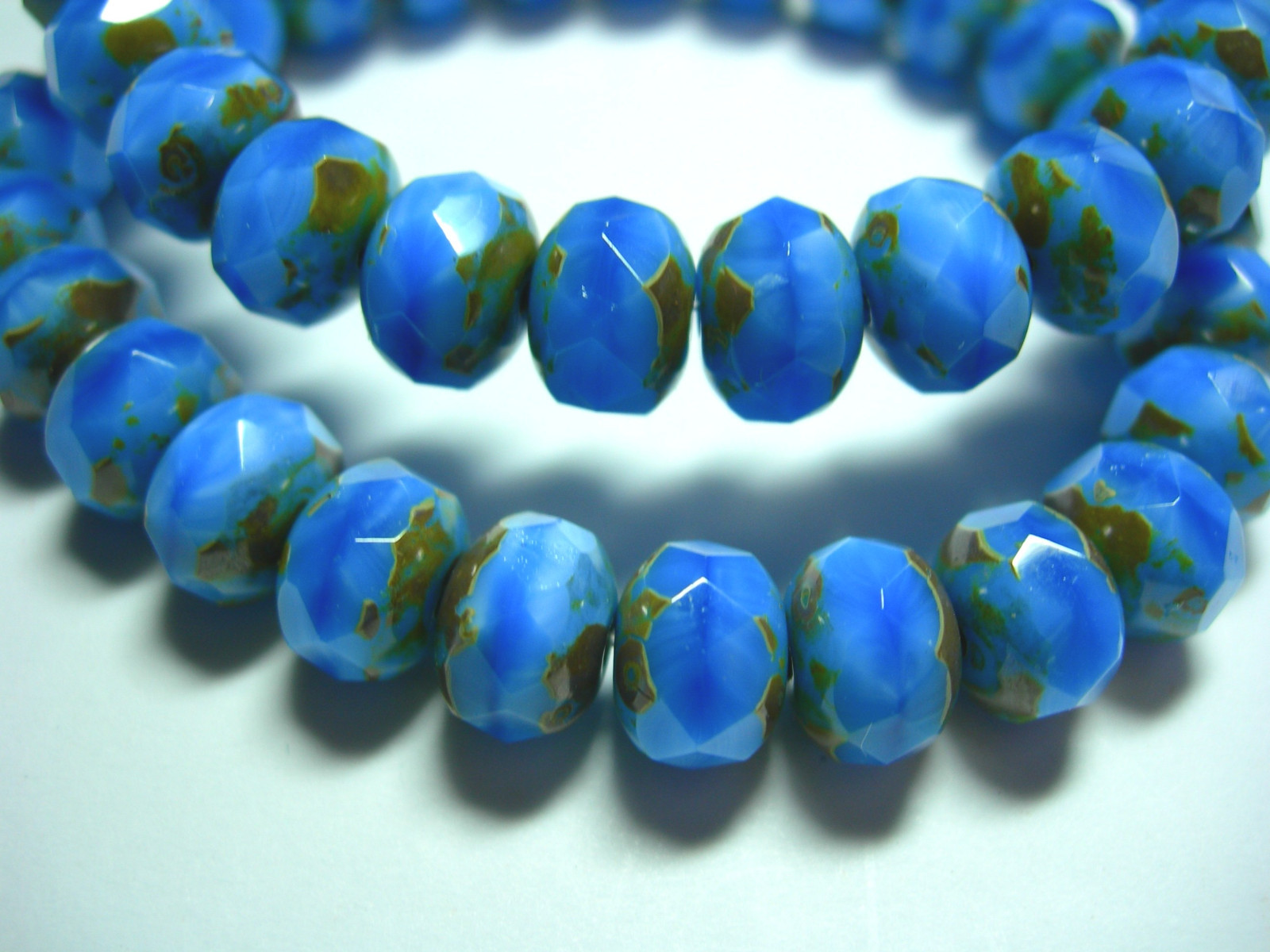25 8x6mm Powder Blue Czech Glass Picasso Rondelle beads
