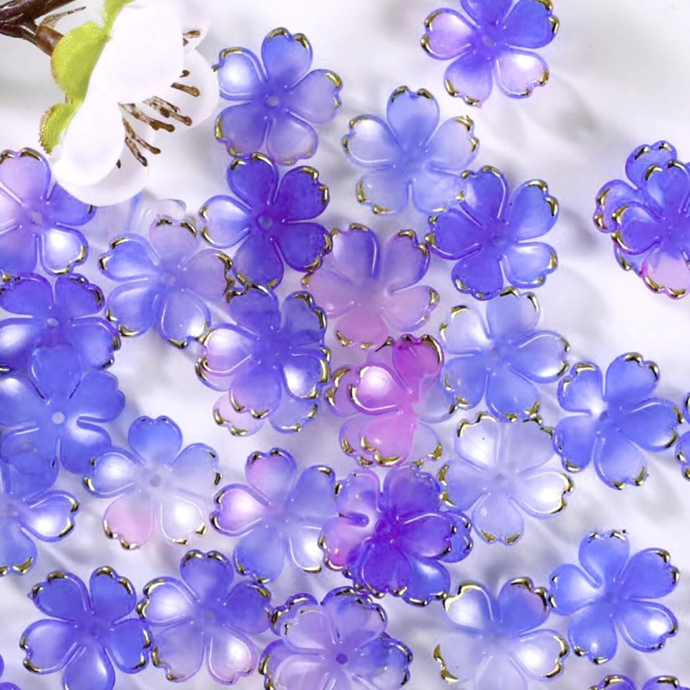 50Pcs Cherry Blossom Acrylic Flower Beads, Mini Floral Spacer Beads for Jewelry