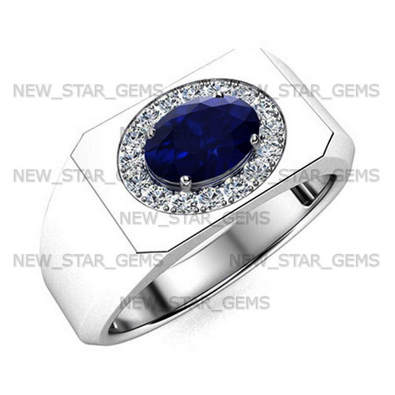 AAA Quality Blue Sapphire Gemstone Ring For Men’s 925 Silver Wedding Ring