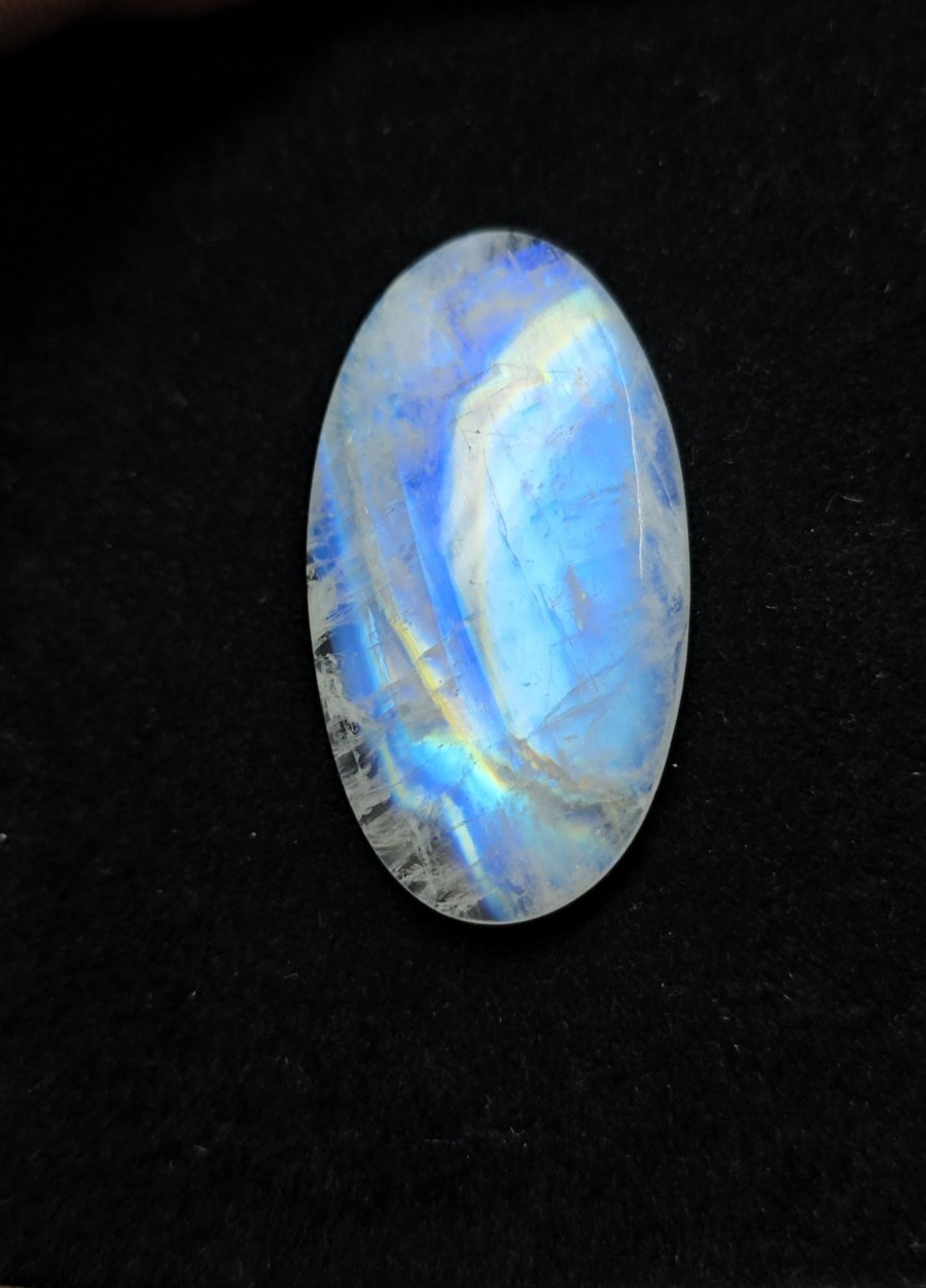 Natural Rainbow Moonstone Cabochon, Size 44x24x8mm, Loose Stone 68.20 Carat.
