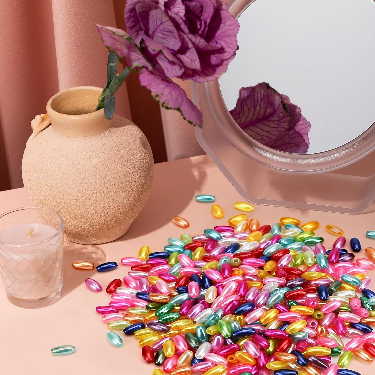 400Pcs/Lot New 0.15 X 0.31Inch Oat Rice Shape Beads Oval Loose Beads with 0.05In