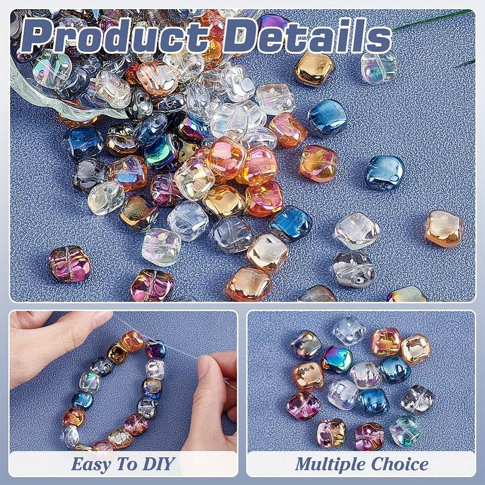 1set 150pcs 15 colors Electroplate Transparent Glass Beads Square Mixed color