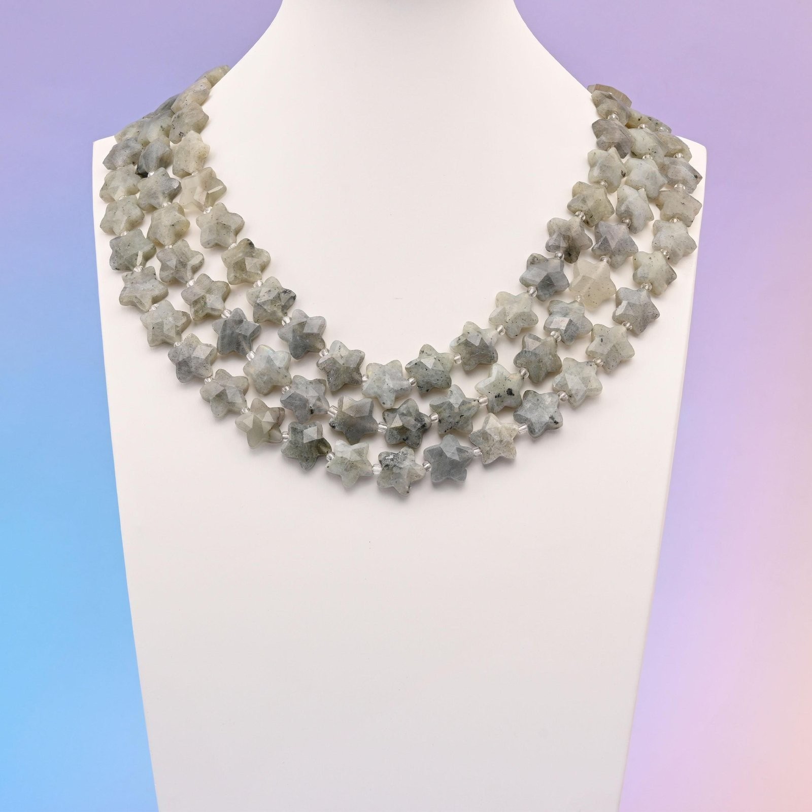 White Labradorite Faceted Star Beads Size 14mm Jewelry Making 15.5 Inch Strand