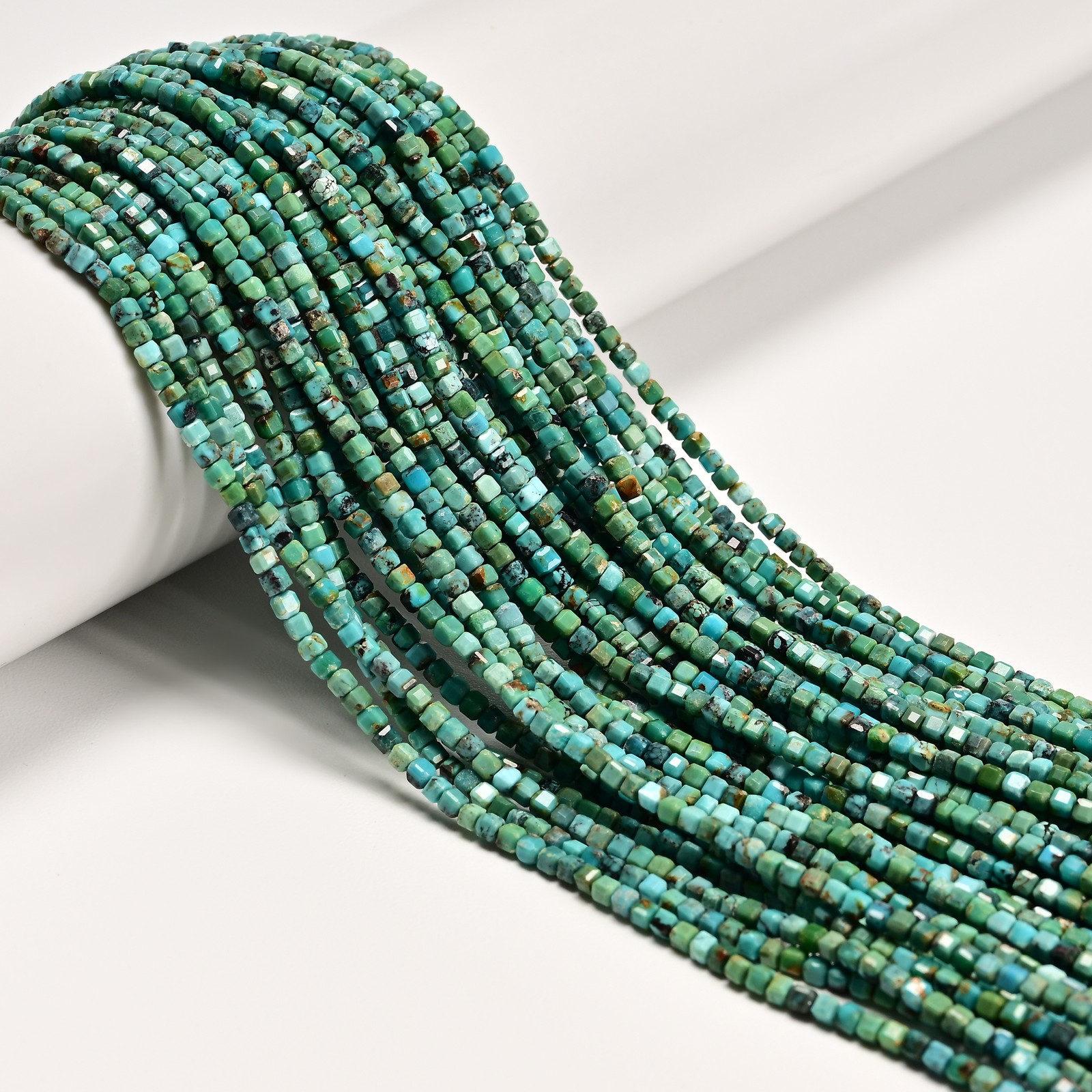 Natural Blue Turquoise Faceted Cube Beads Size 2mm 15.5” Strand