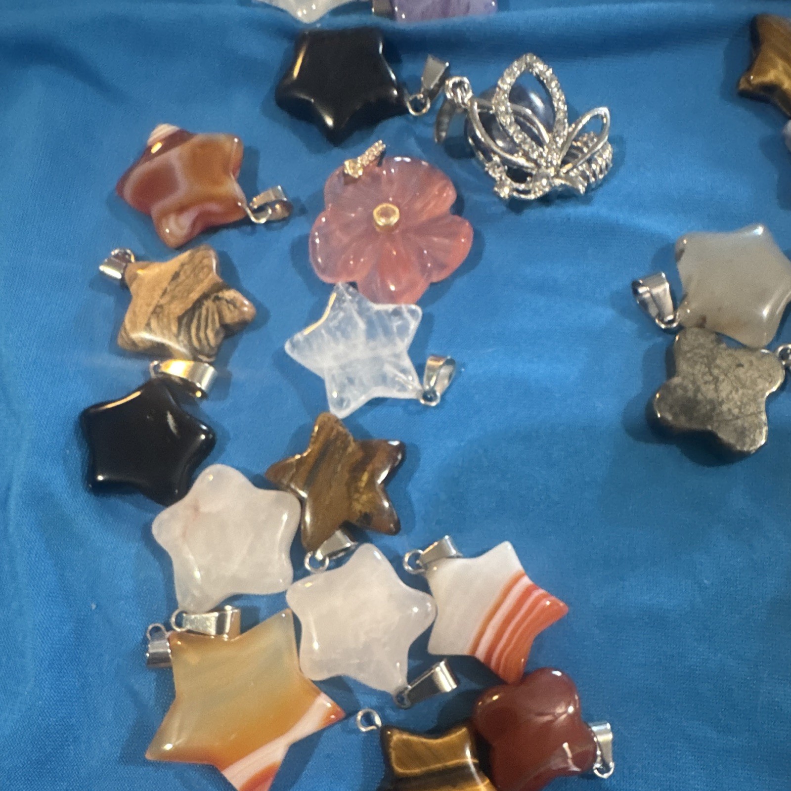 Multicolor Stone Star & Flower Pendant Charms w/ Bails Lot for Jewelry Making