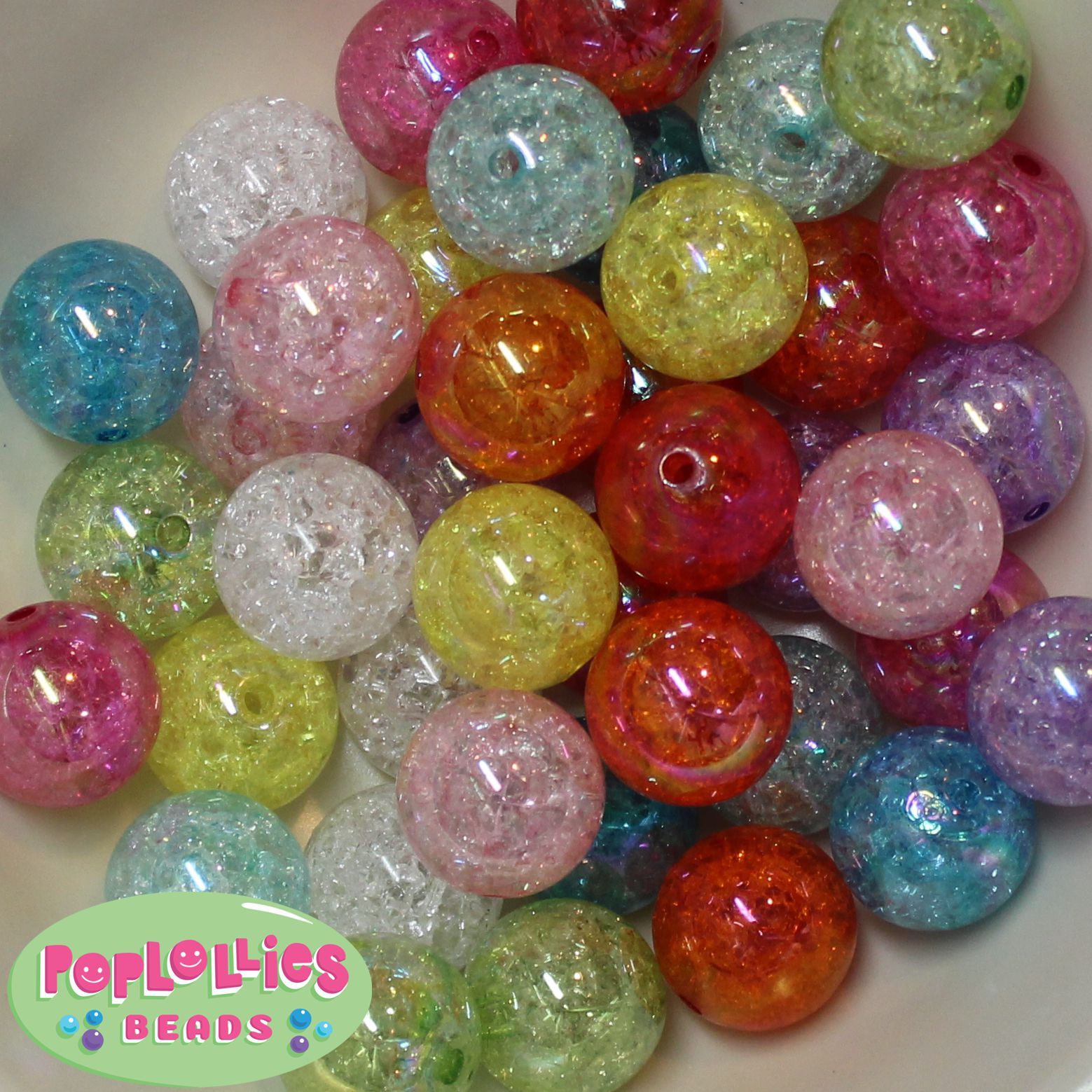 20mm Mixed Colors of Crackle Style Acrylic Chunky Bubblegum Beads 20pc lot