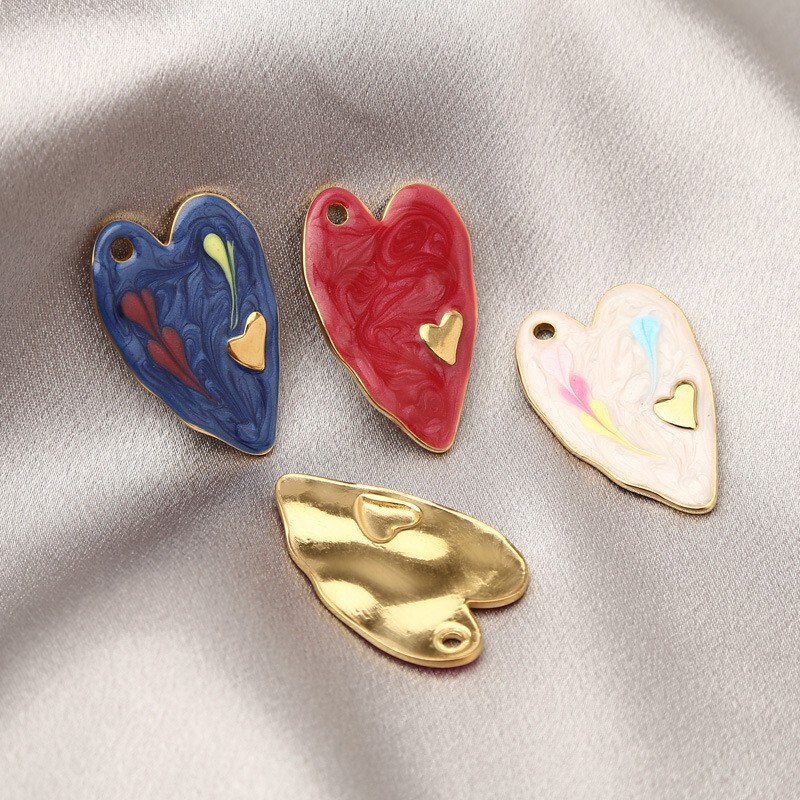 5pcs enamel large heart pendant for diy jewelry making 38x24mm