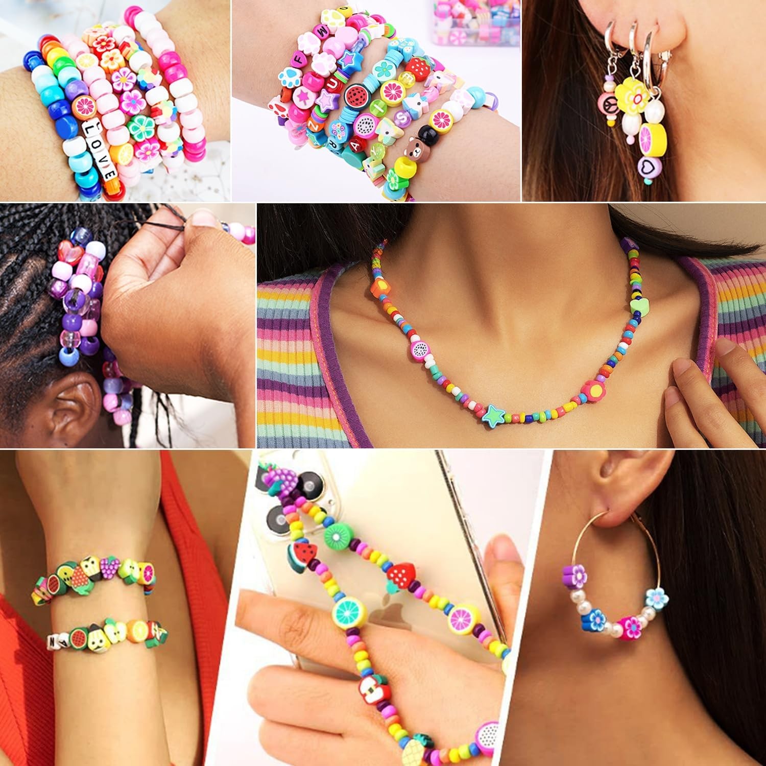 1000PCS Polymer Clay Beads Bracelet Making kit, 24 Style Cute Fun Beads Fruit Fl