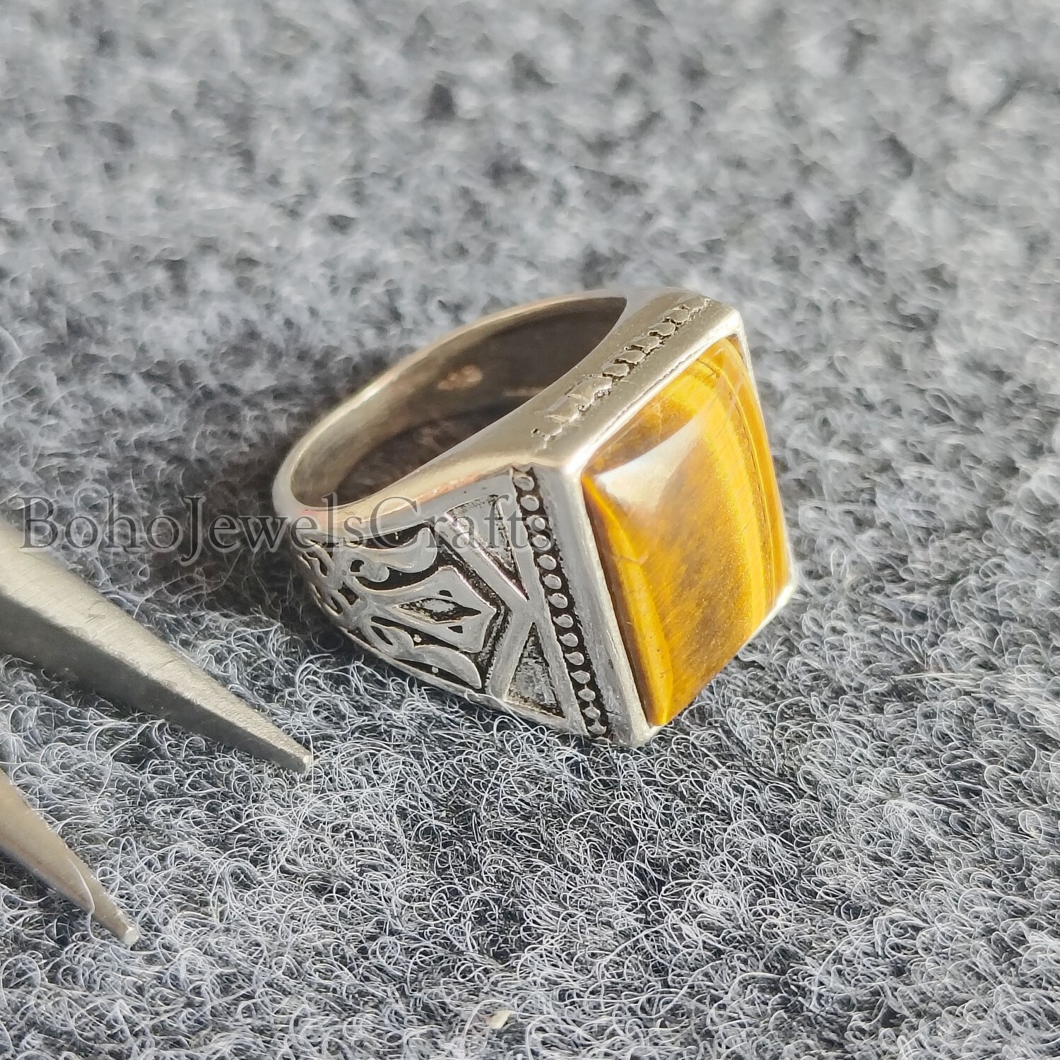 Tiger’s Eye Stone Turkish 925 Sterling Silver Handmade Men’s Ring Jewelry B#374