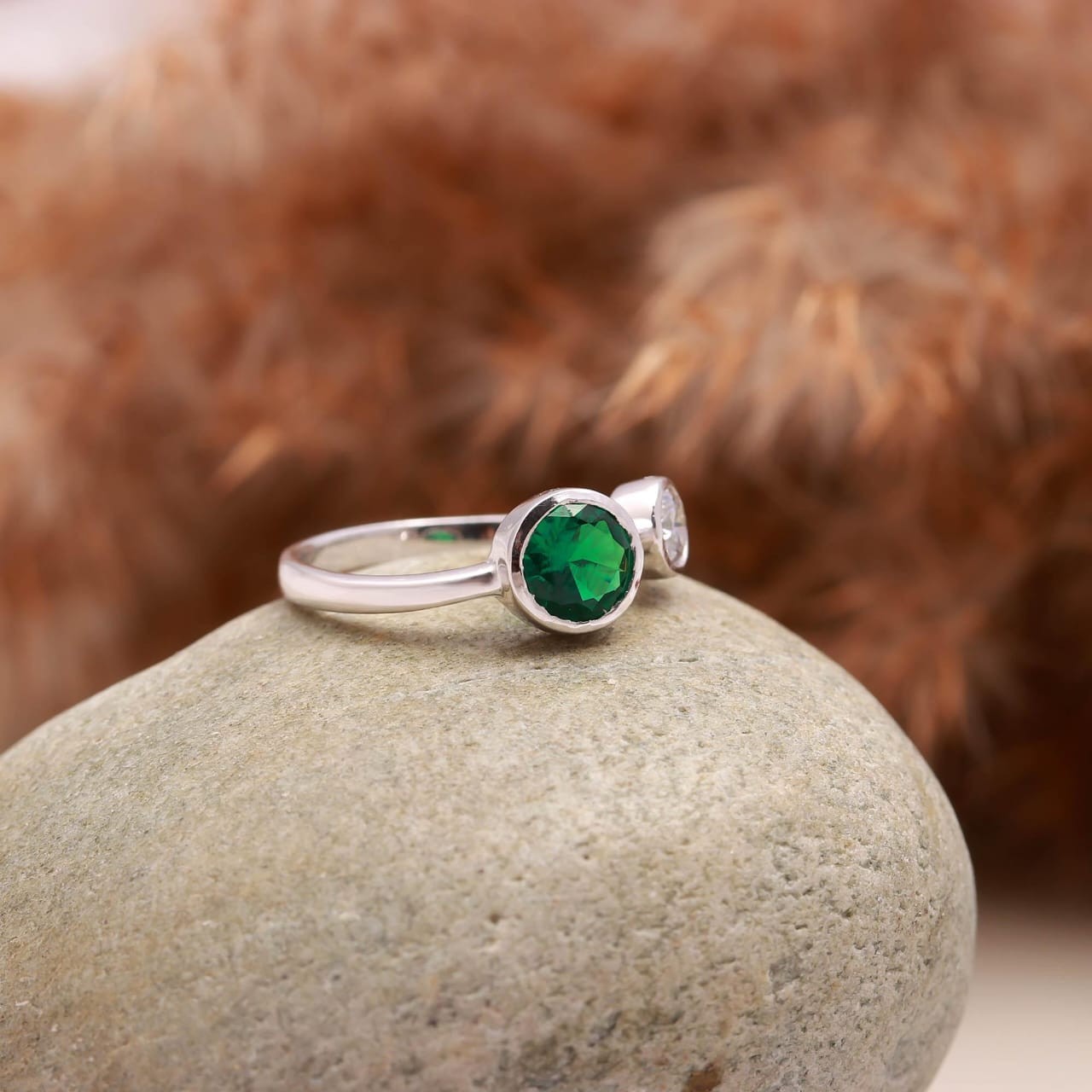 Toi Et Moi Emerald Moissanite Ring 925 Sterling Silver | Two Stone Ring for her