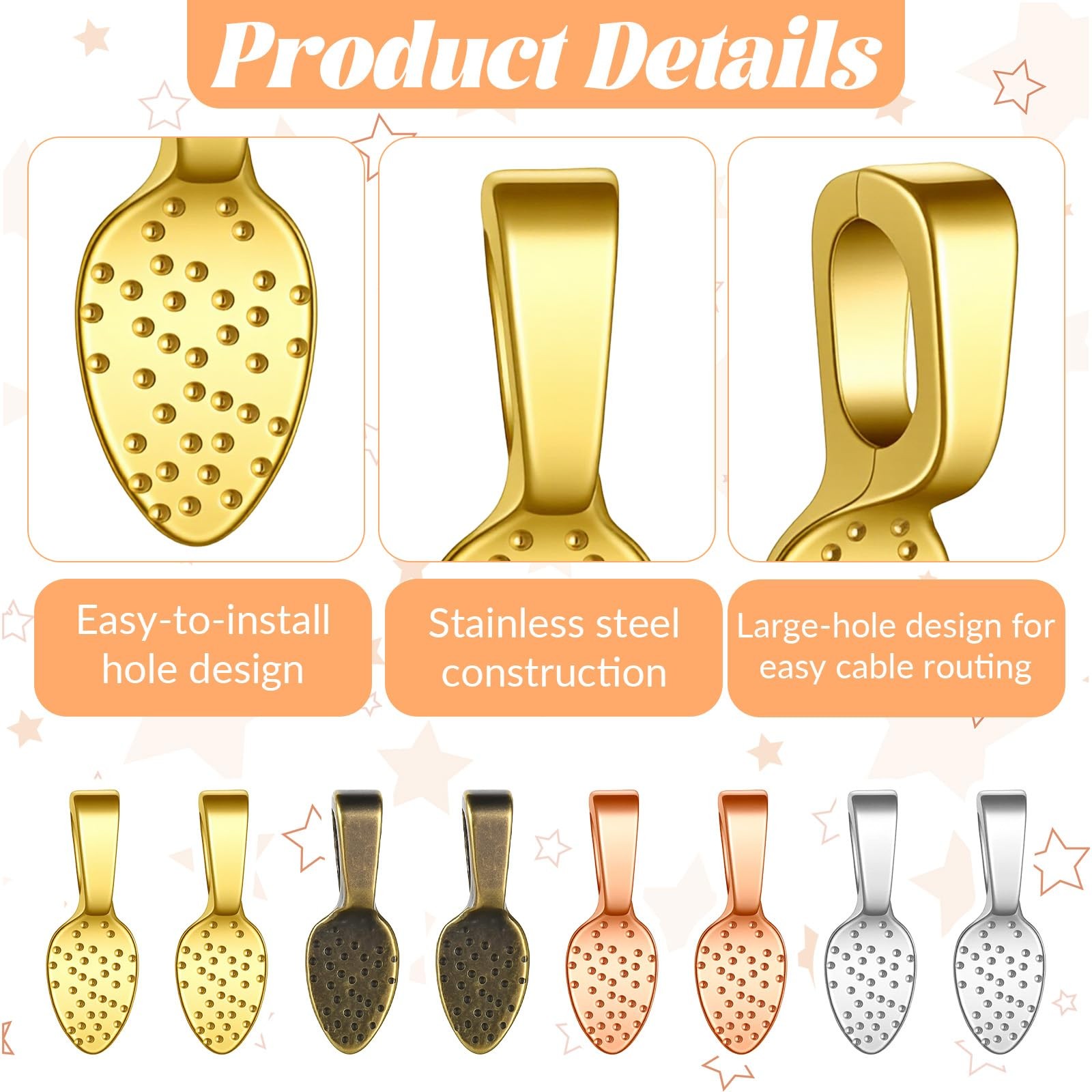 100 PCS Spoon Glue on Bails for Jewelry Making, Flat Pad Pendant Bail