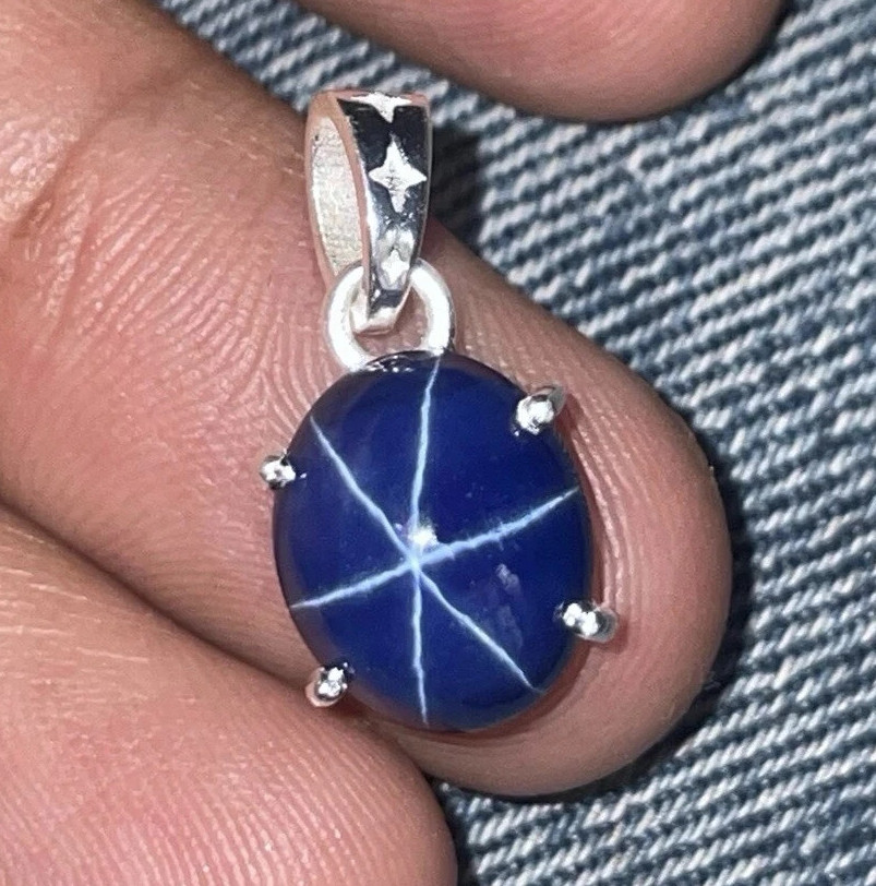 925 Silver Blue Star Sapphire Gemstone Pendant Birthday Gift For Men & Women