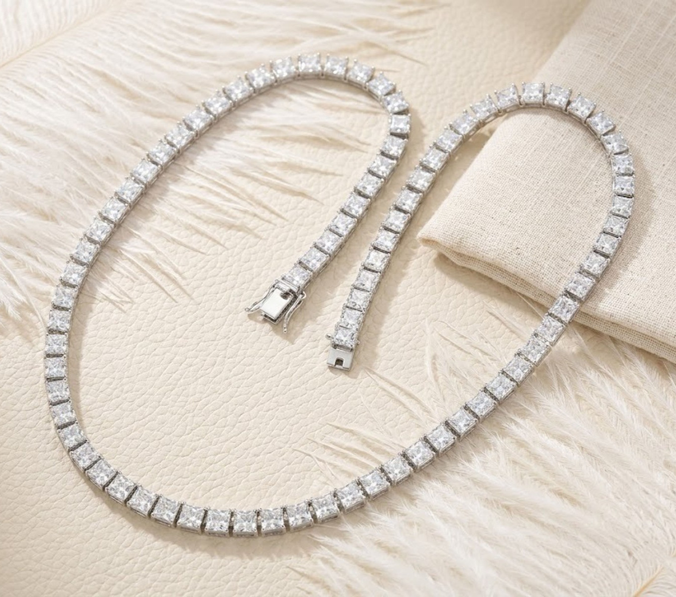 Natural Moissanite Stone Square Cut Necklace For women in 925 Sterling Silver