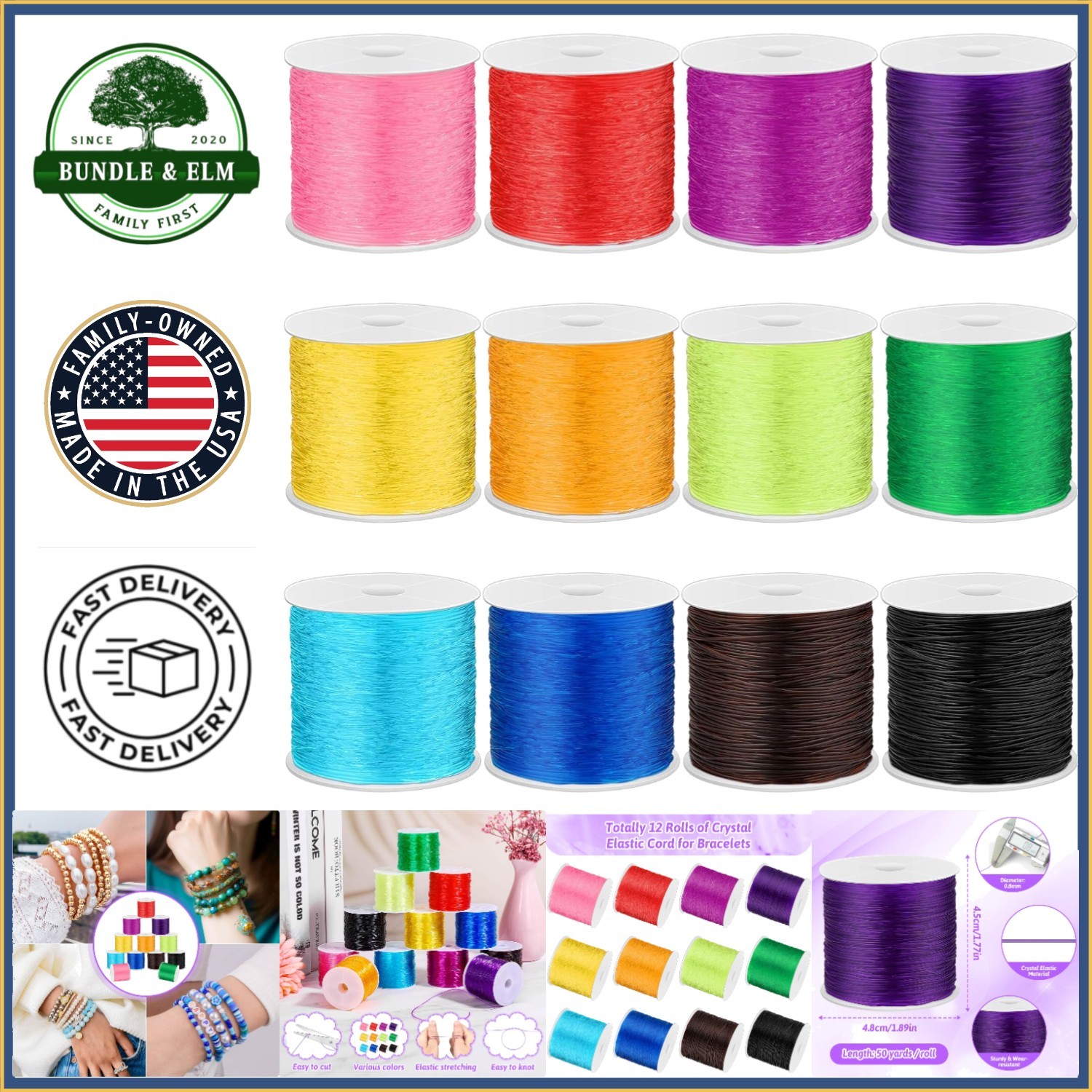 0.8mm Stretch Cord for Beading, Bracelets, and Necklaces in Assorted Colors