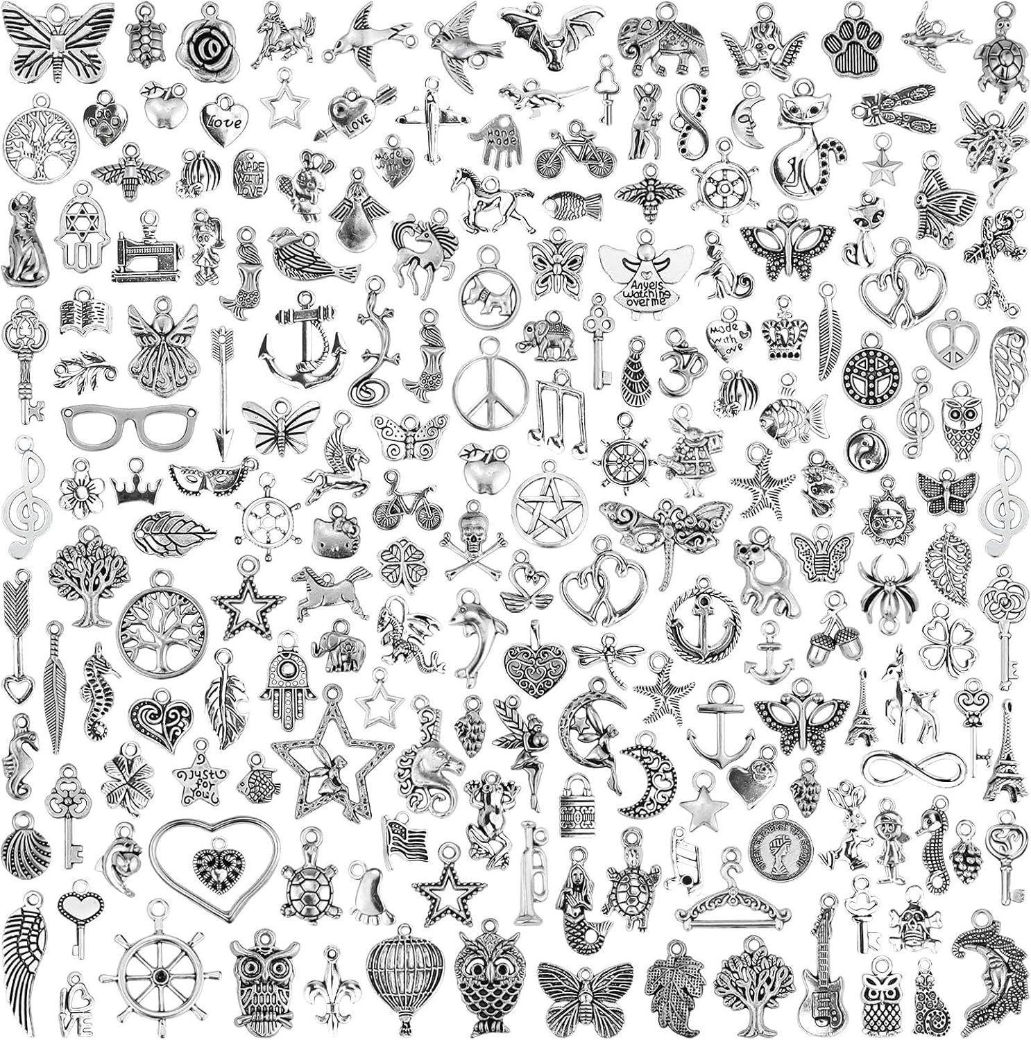 200 PCS Wholesale Bulk Lots Jewelry Making Charms Mixed Smooth Tibetan Silver Me