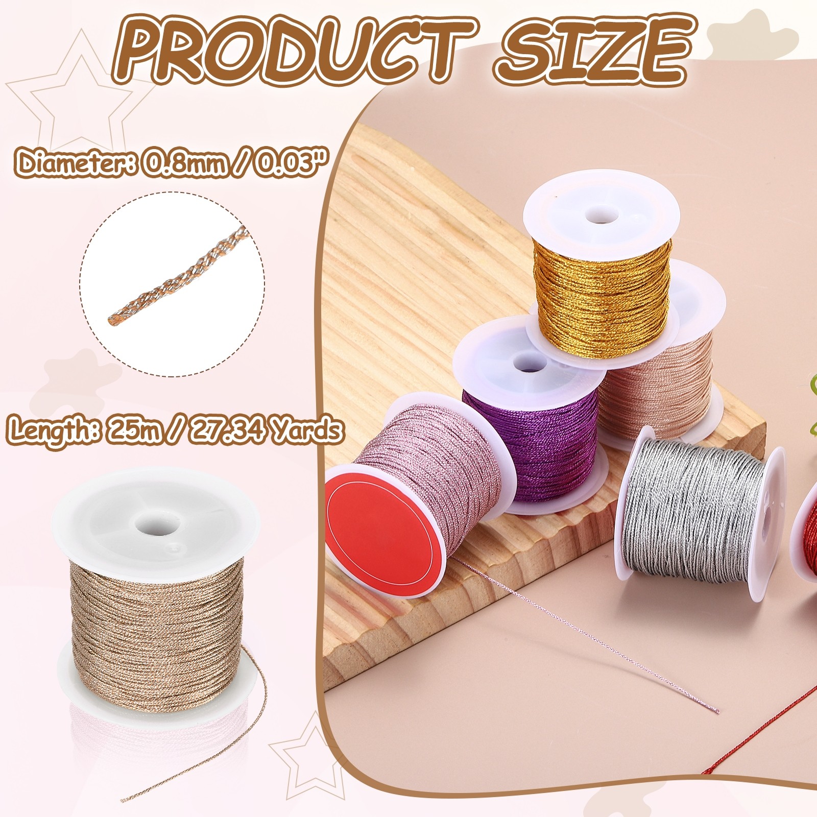 1 Roll 0.8mm Metallic Cords Thread Rose Gold 27.34 Yards