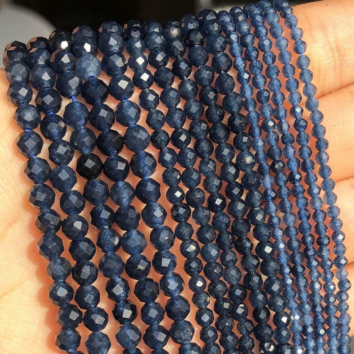 180PCS Natural Sapphire Beads – Small Faceted Round Gemstone for Jewelry Maki…