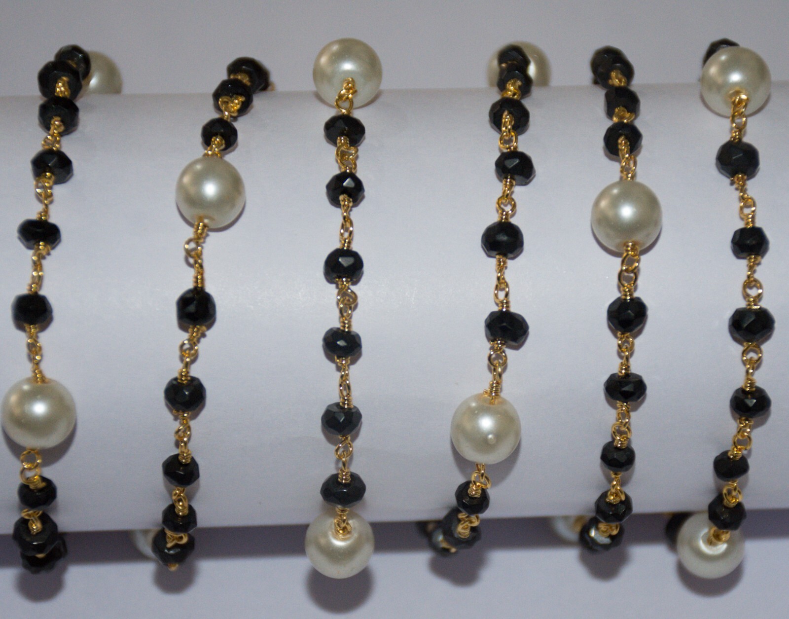 Wire wrapped jewelry making rosary chain, 4mm black gemstone beads bulk roll