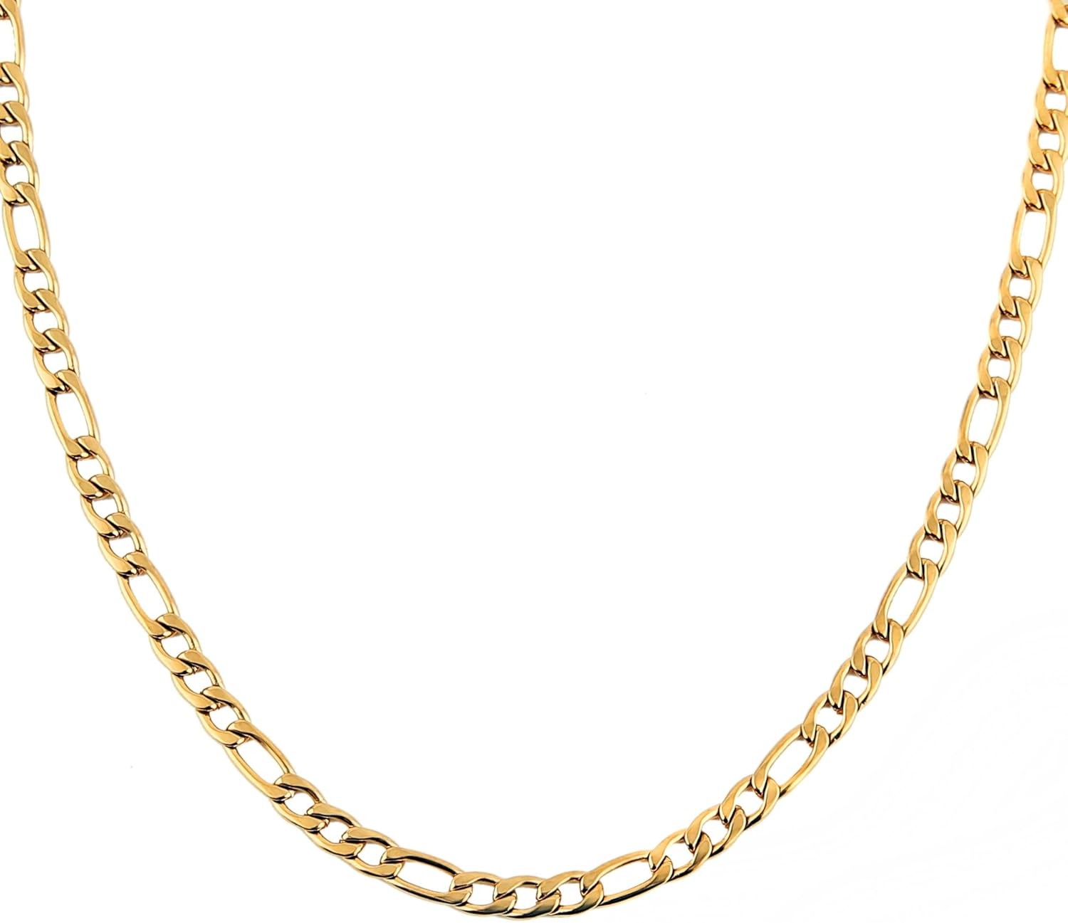 24K Gold Plated Figaro Chain Necklace Stainless Steel Unisex