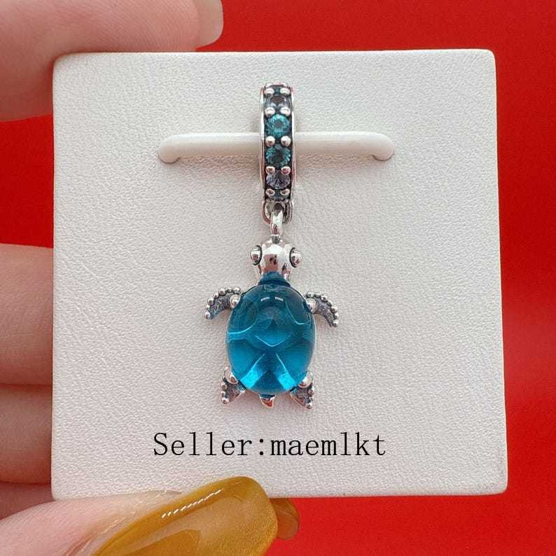 925 sterling silver Blue Murano Glass Sea Turtle Charm For Bracelet,Murano Charm