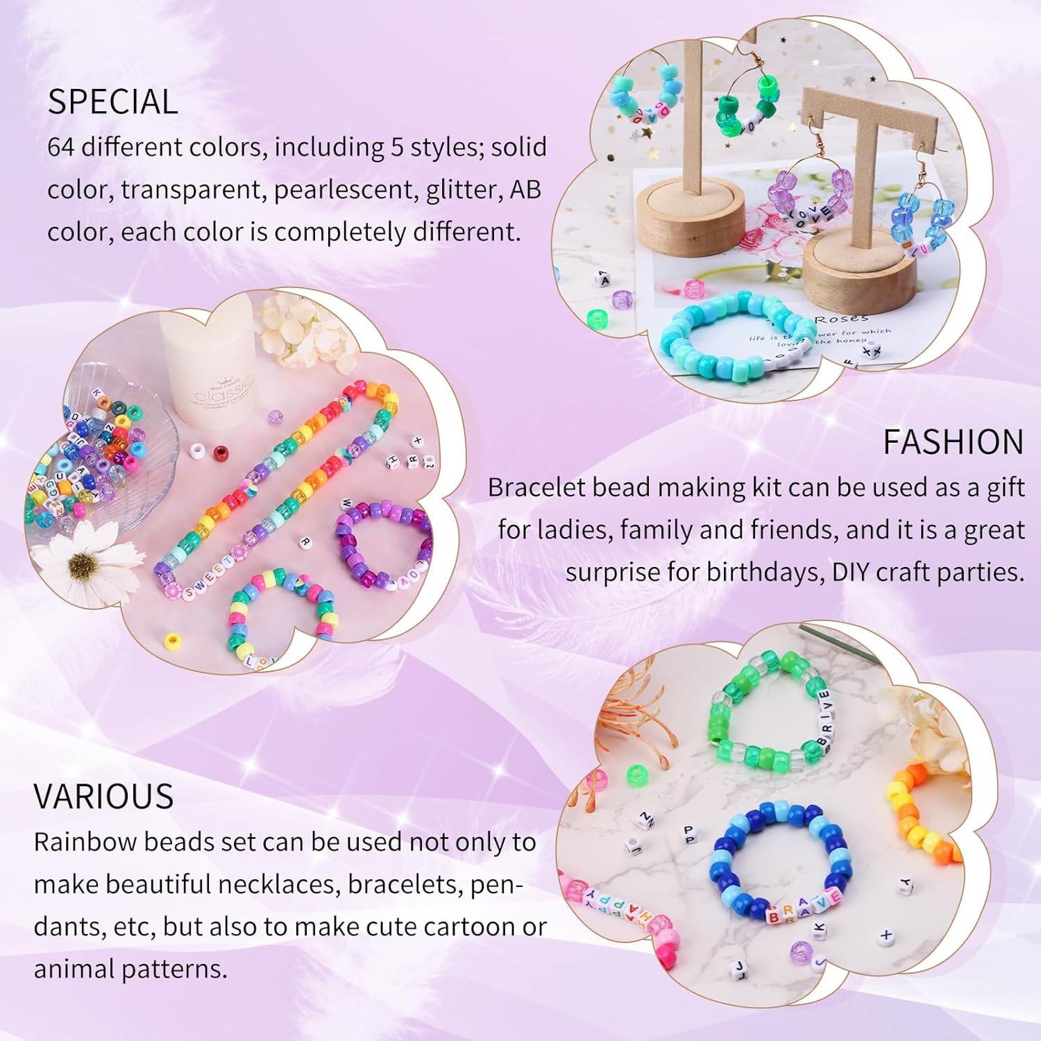 QUEFE 2350Pcs, 64 Colors, Pony Beads for Bracelet Making Kit, Rainbow Kandi Bead