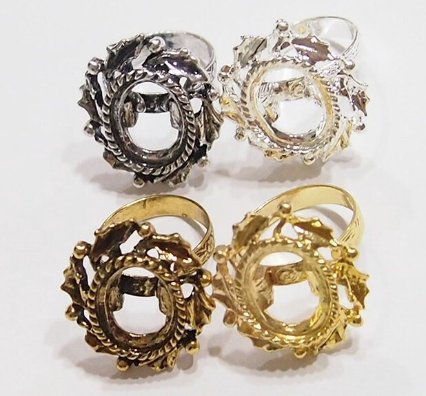 4 Colors of 18x13mm Victorian Art Deco Wreath Leaves Adjustable Ring Settings