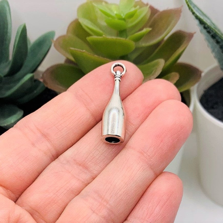 Silver Wine Bottle 3D Charms, 28x8mm – US Seller