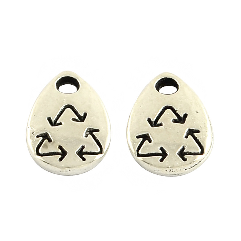 Recycle Charms Antique Silver Pendnats Earth Day Findings Jewelry Making 5pcs