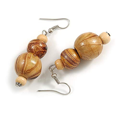Natural/Brown Colour Fusion Wood Bead Drop Earrings with Silver Tone Closure – 5
