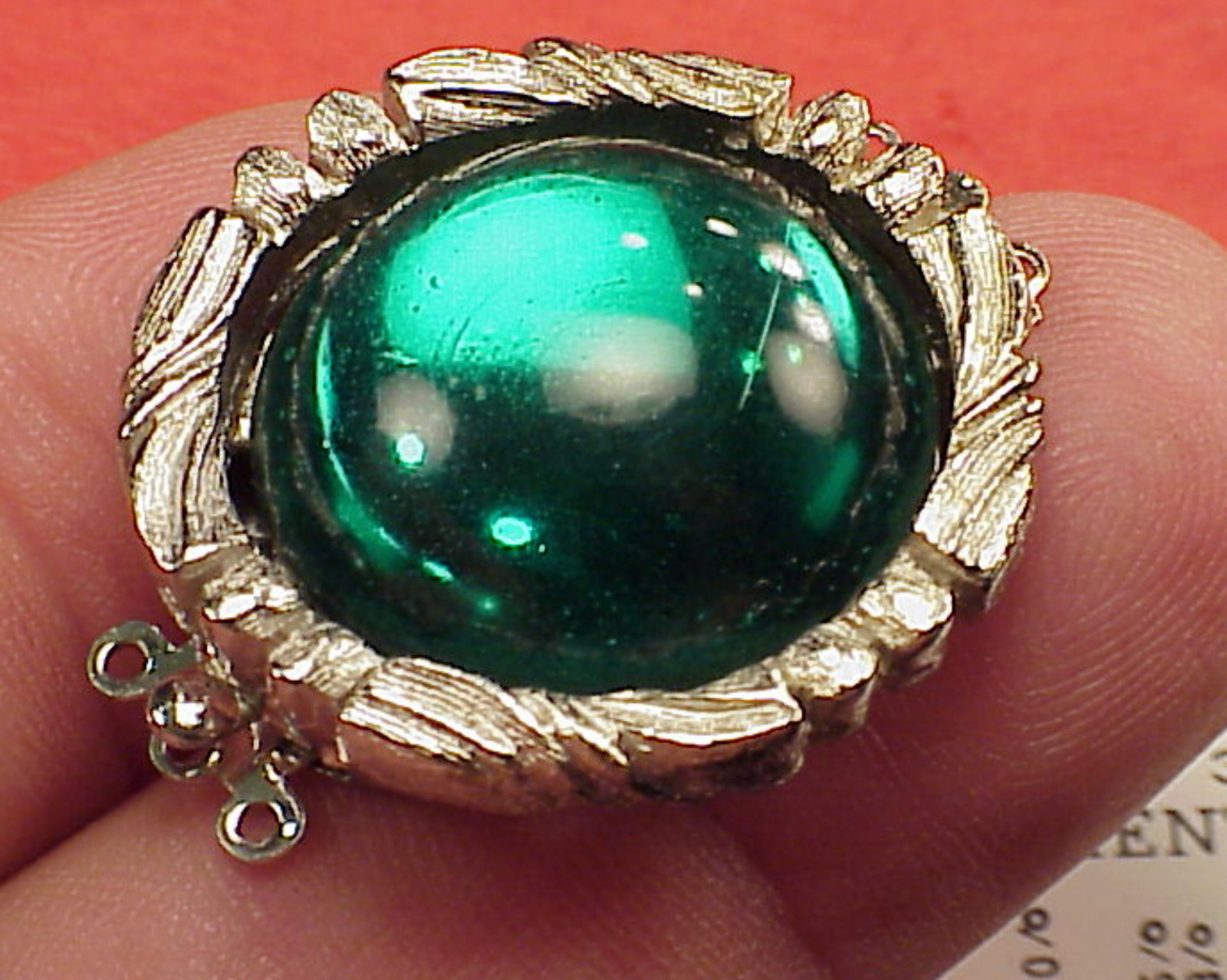Vintage 27mm Necklace Clasp Connector 2 Str Emerald Cabachon High Art Deco