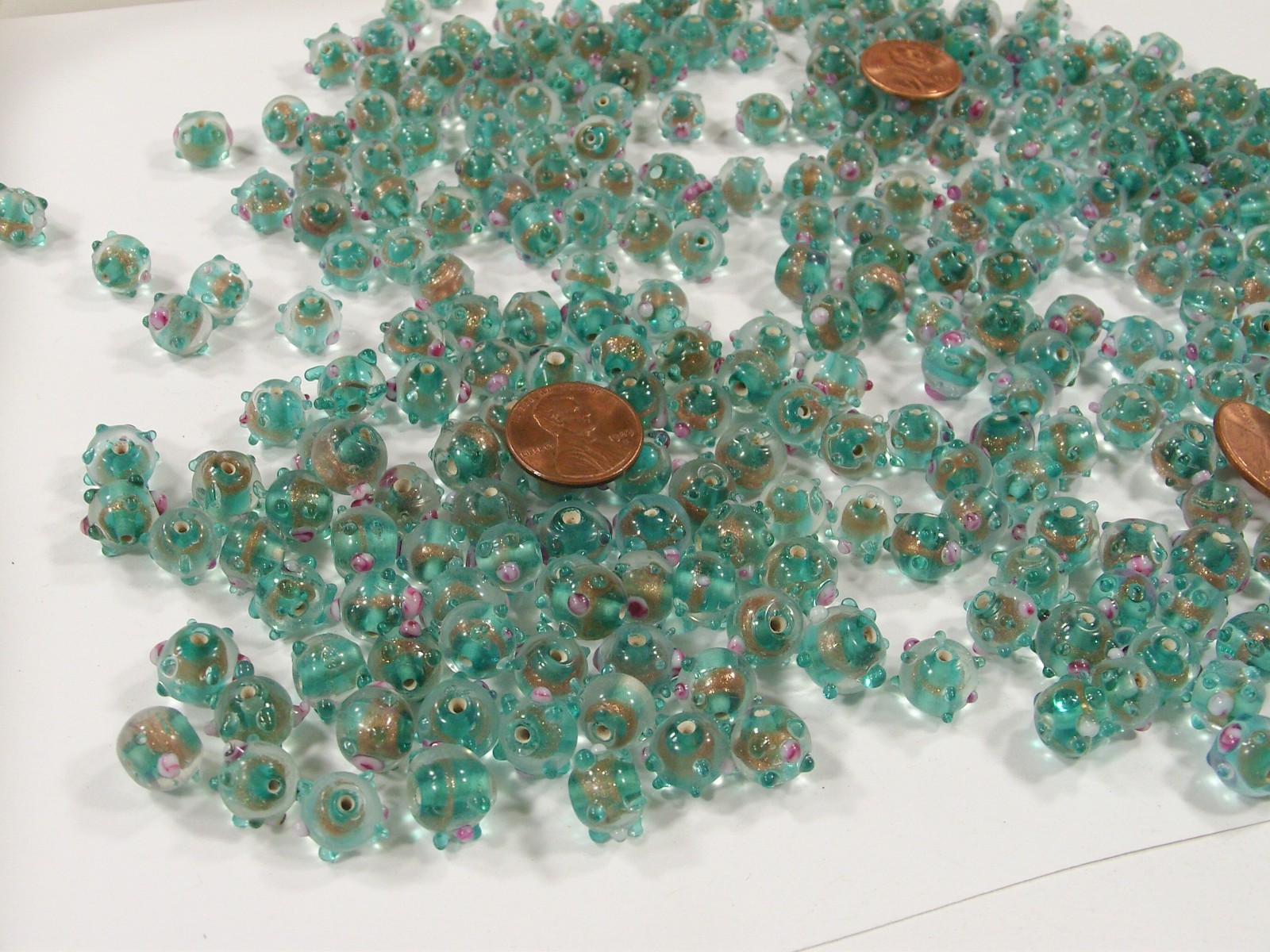 2 Pounds Teal India Handmade Fancy Bumpy Glass Beads Wholesale Bulk (HQP-1) ⭐