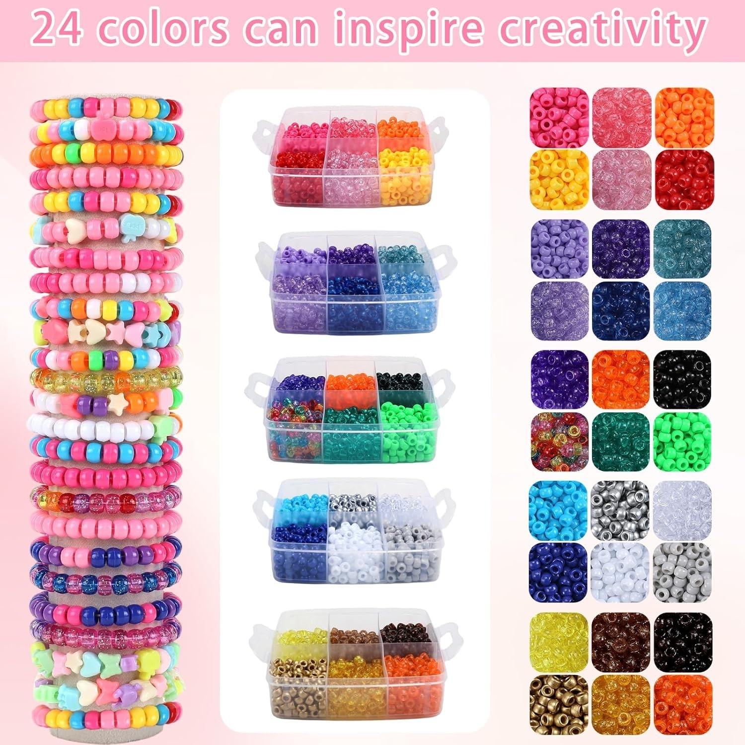 6000 Pcs Pony Beads Bulk, 30 Colors Plastic Bead for Creating Bracelets Craft…