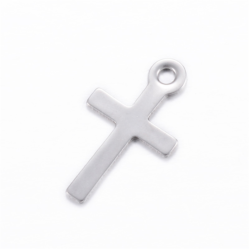 100x Cross 304 Stainless Steel Charms Pendant Steel Color 17x10x0.8mm Hole 1.5mm