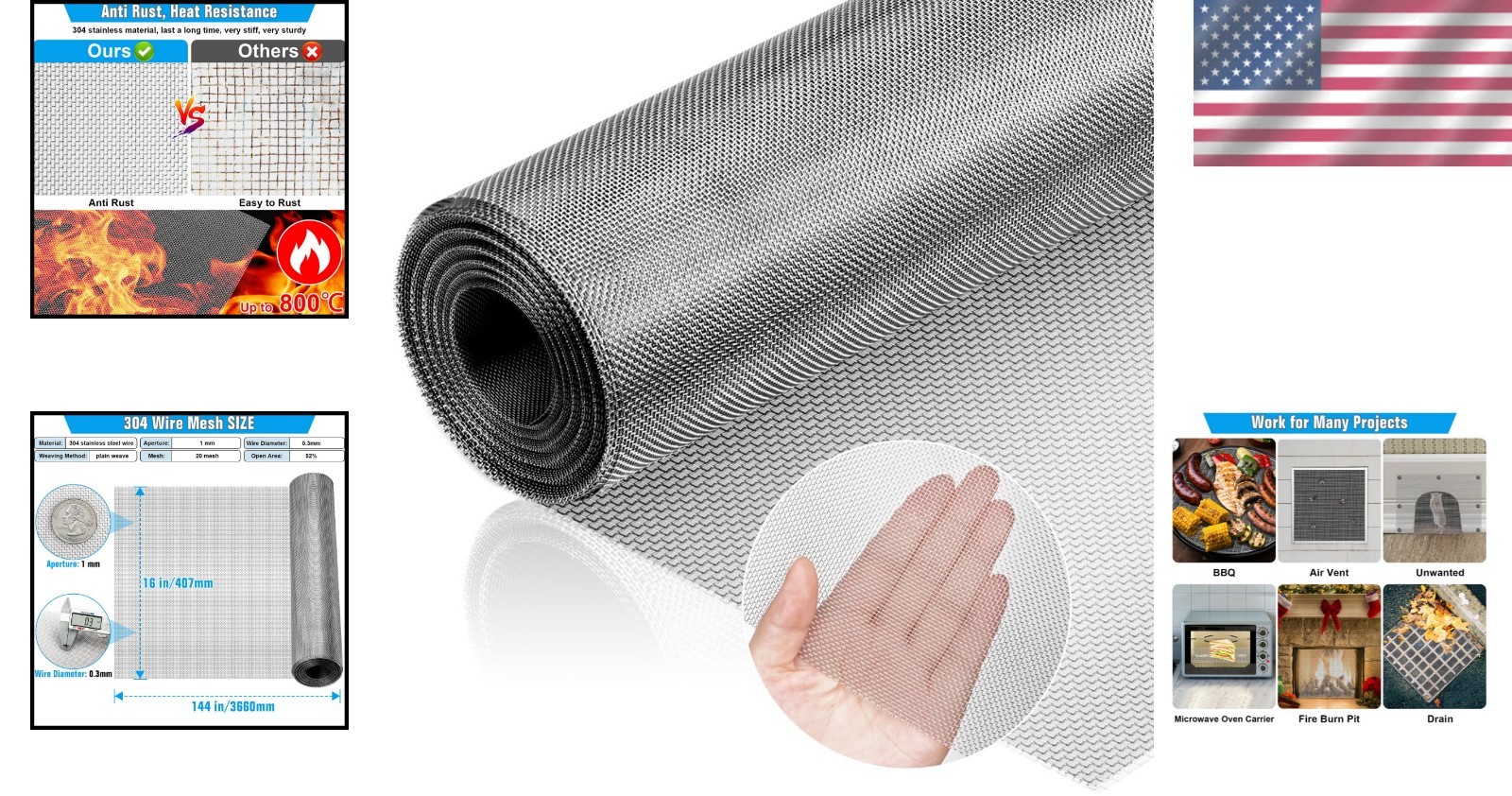 16″ x 144″ Stainless Steel Woven Mesh – Durable Airflow Screen for Various Uses