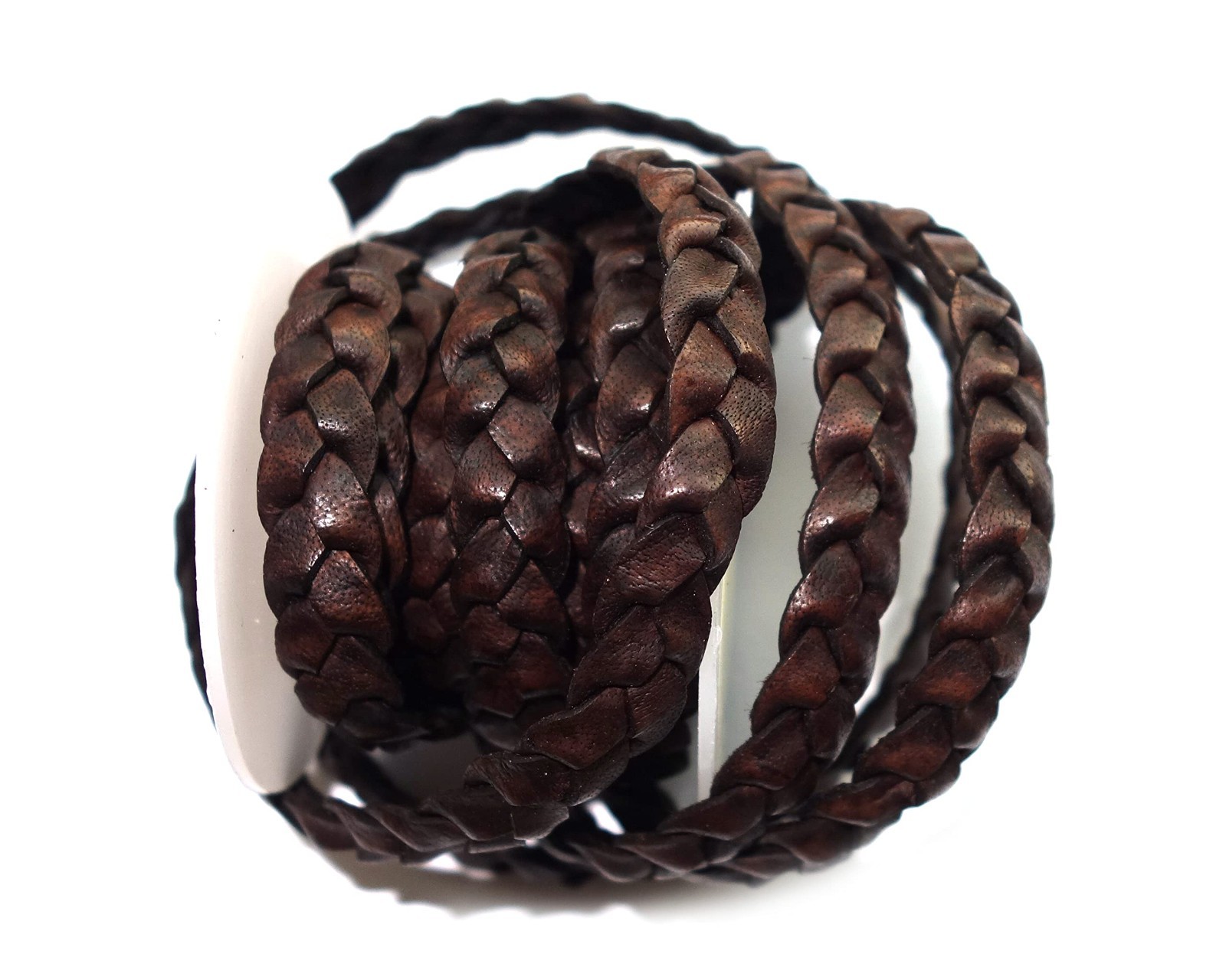 10mm Flat Braided Leather Cord Rope – 3 Ply, Genuine Vintage Dark Brown, 2m for