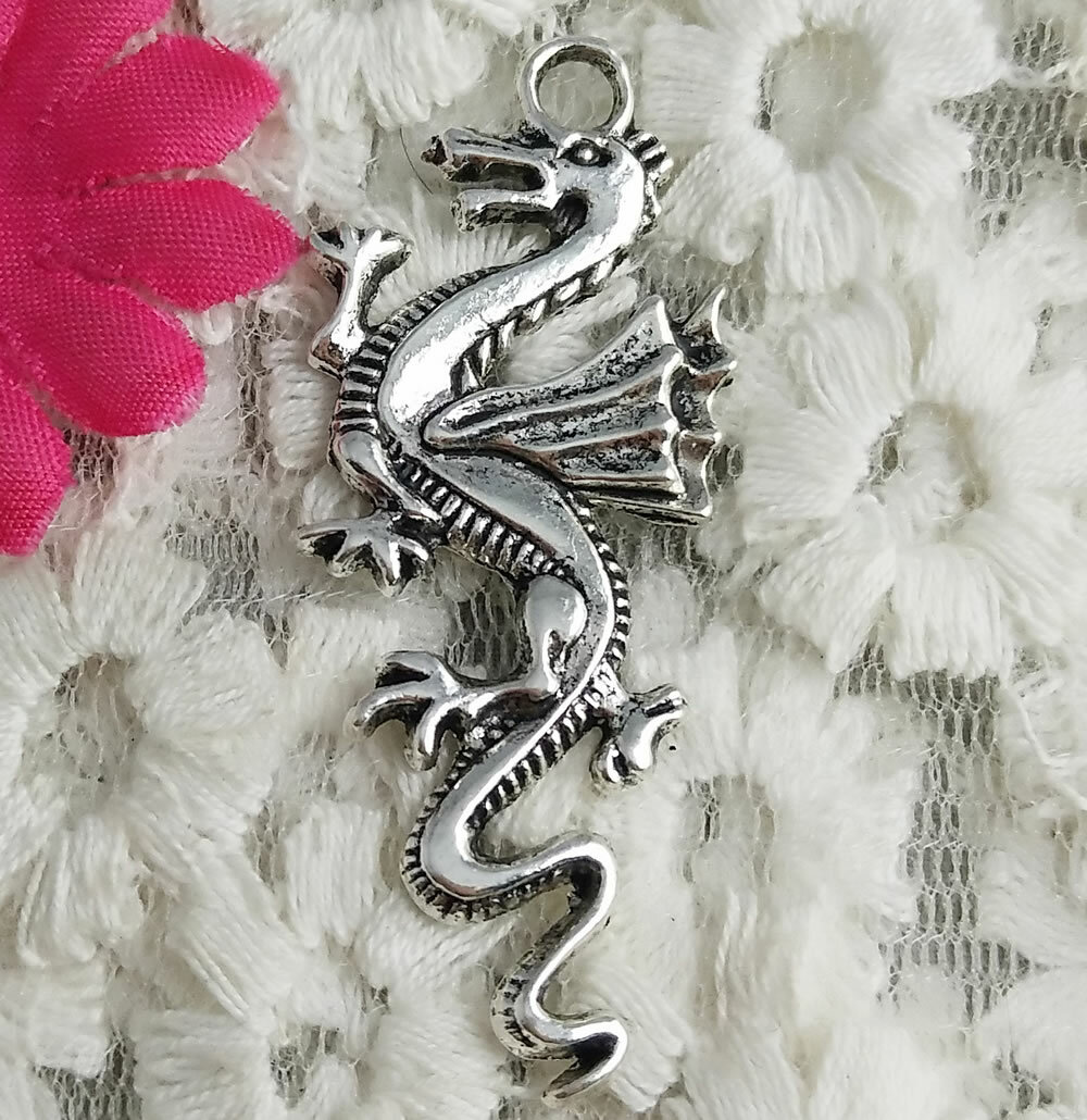 Free Ship 28 pcs Antique silver dragon charms pendant 50x21mm H-4165