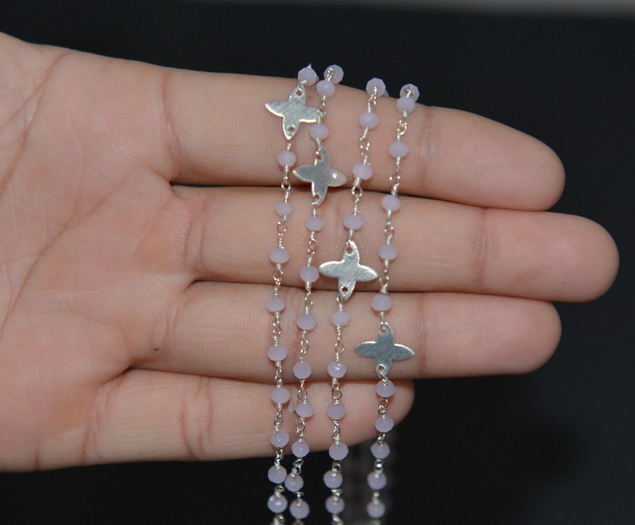 Bulk beaded jewelry making rosary chain, 3mm pink rose quartz faceted bead chain