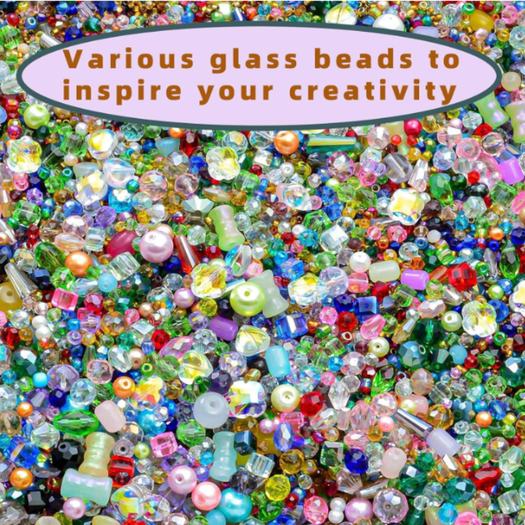 Half Pound Assorted Glass Beads 2-16mm Mixed Crystal Beads fr DIY Jewelry Making