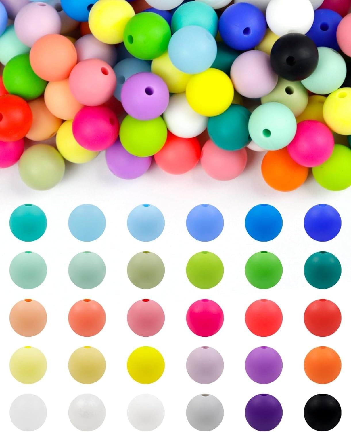 180PCS FIVEIZERO Silicone Beads – 30 Colors 12mm Round Rubber Beads Bulk for DIY